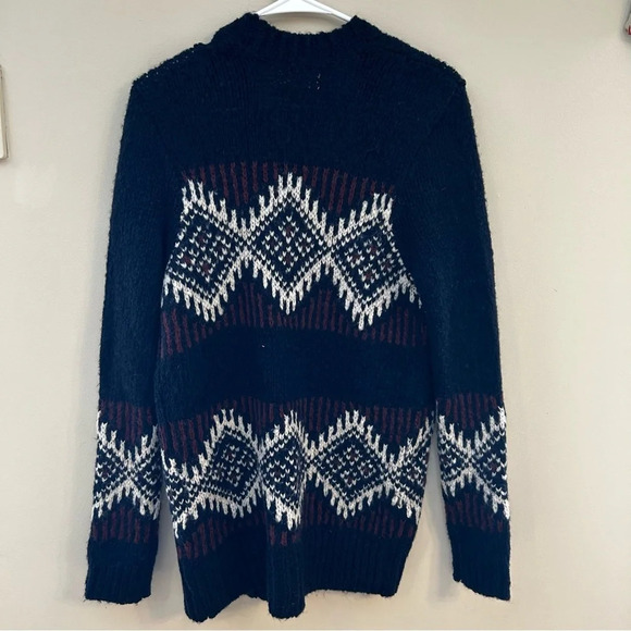 Hollister Open Front Cardigan Wool Blend Sweater In Navy Aztec Pattern Size Med - Picture 2 of 7